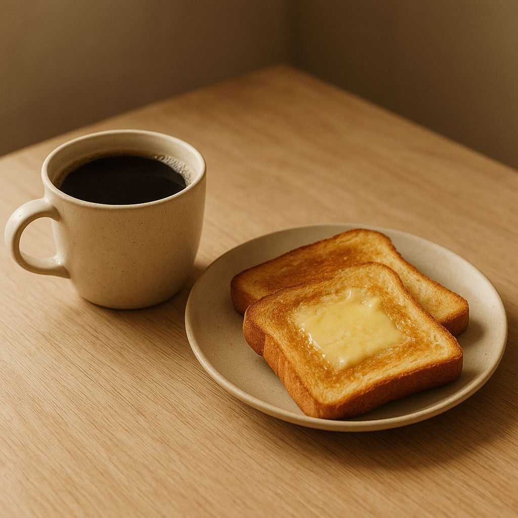 Coffee and toast on a kitchen table