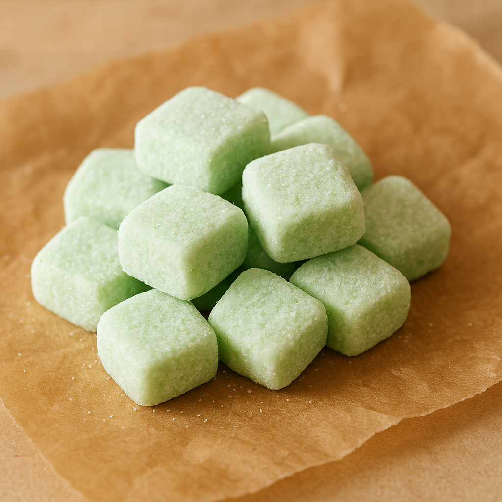 Mint-flavored sugar crystals