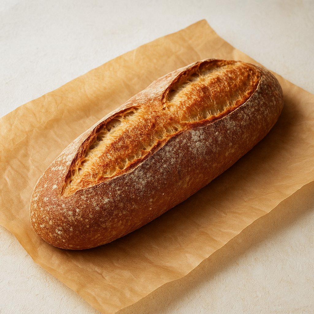 A long, crusty loaf of bread