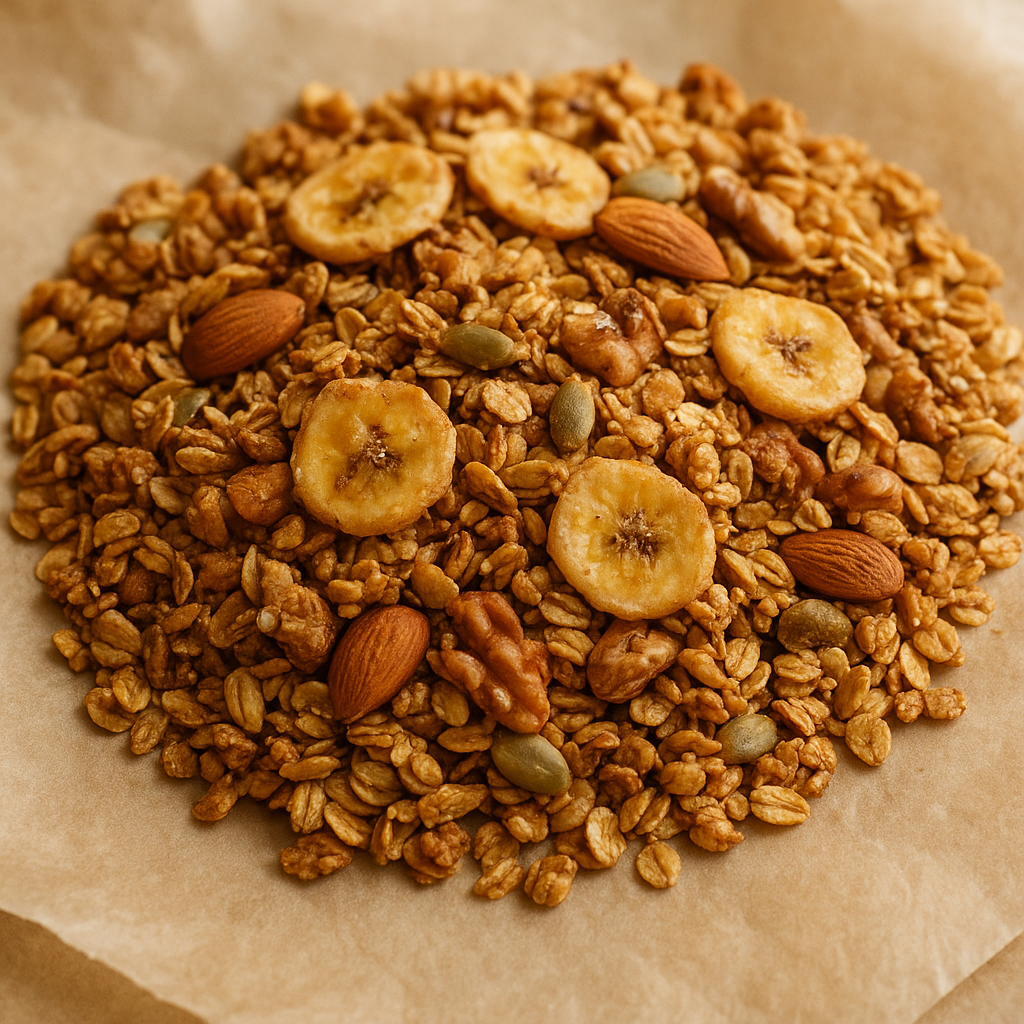 Banana bread flavored granola clusters
