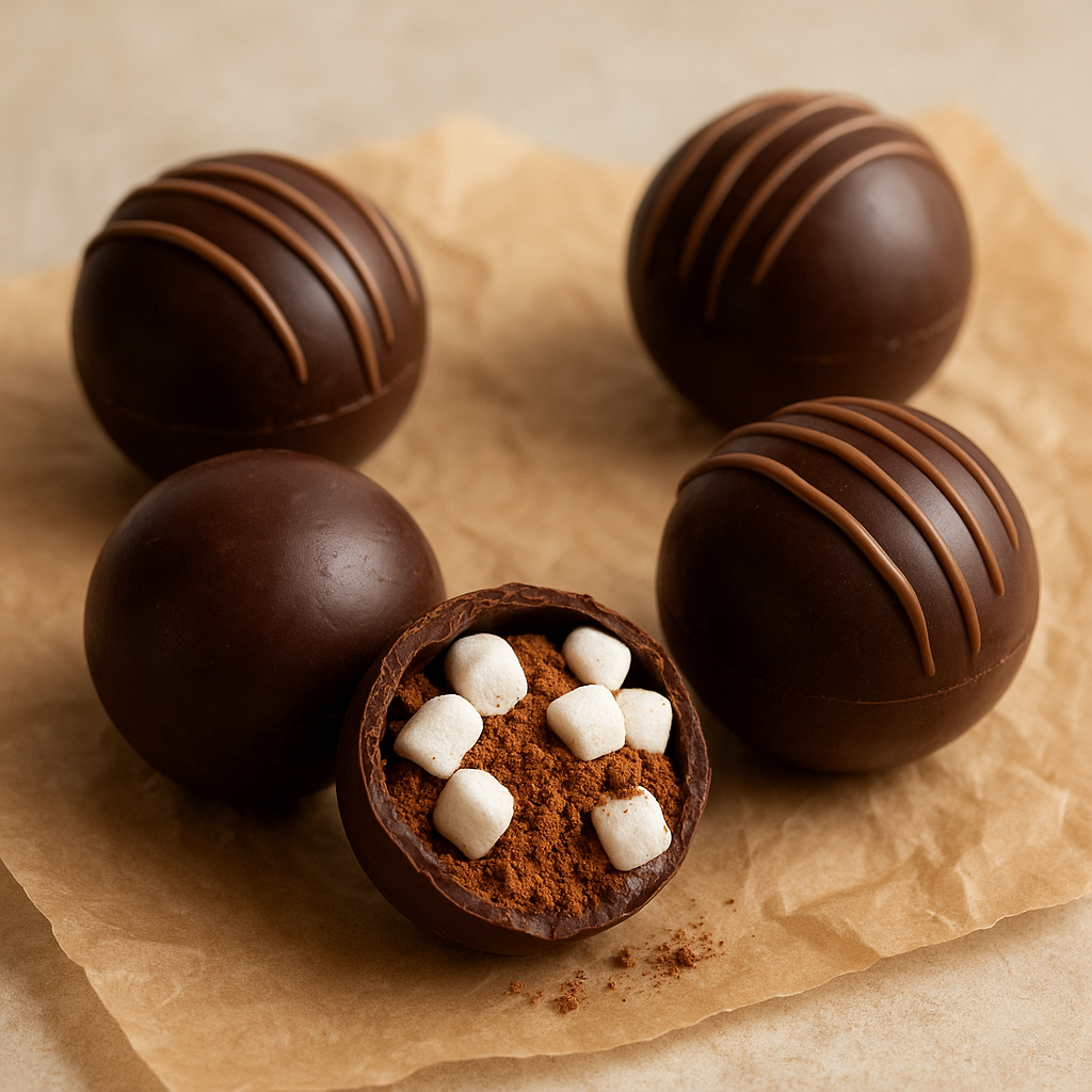 Chocolate spheres with marshmallows
