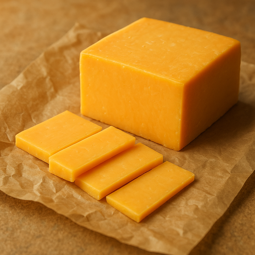 Block of sharp cheddar cheese