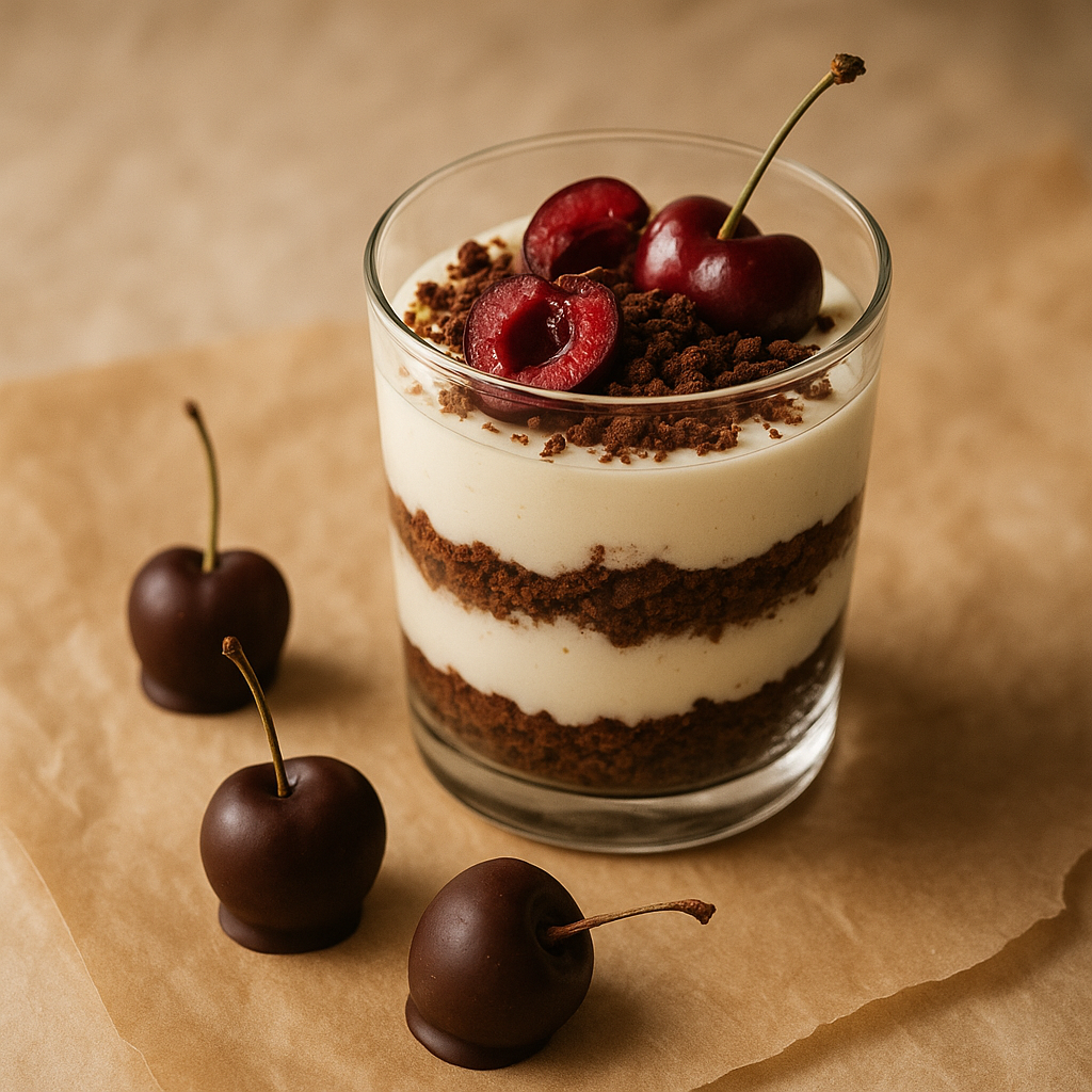 Layered cherry and chocolate dessert