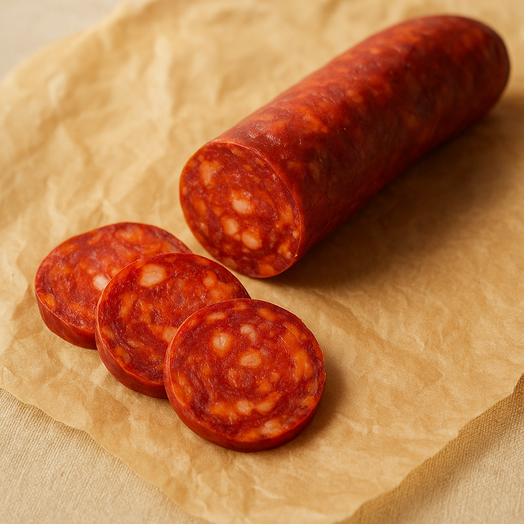 Sliced dry-cured chorizo sausage