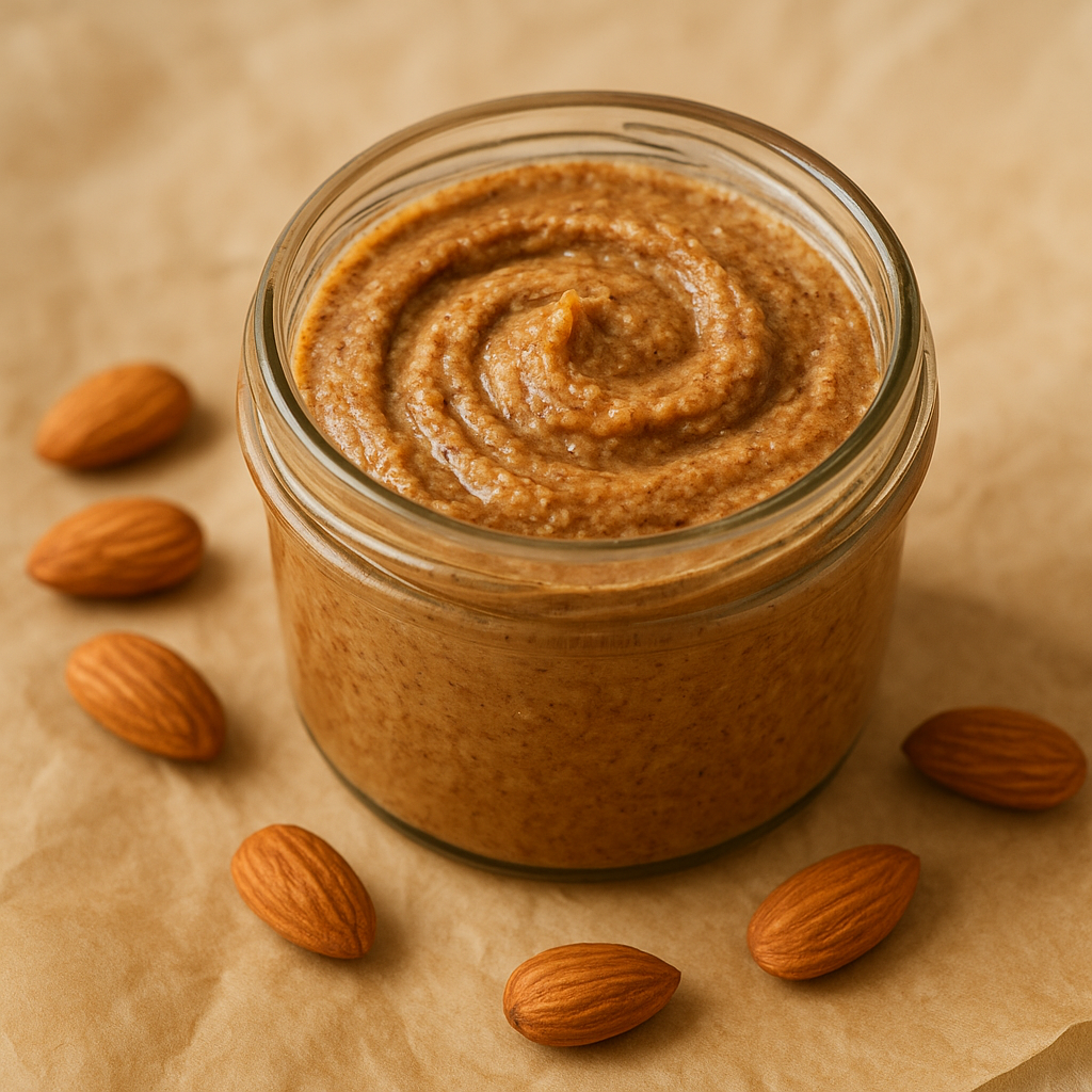 A jar of smooth almond butter