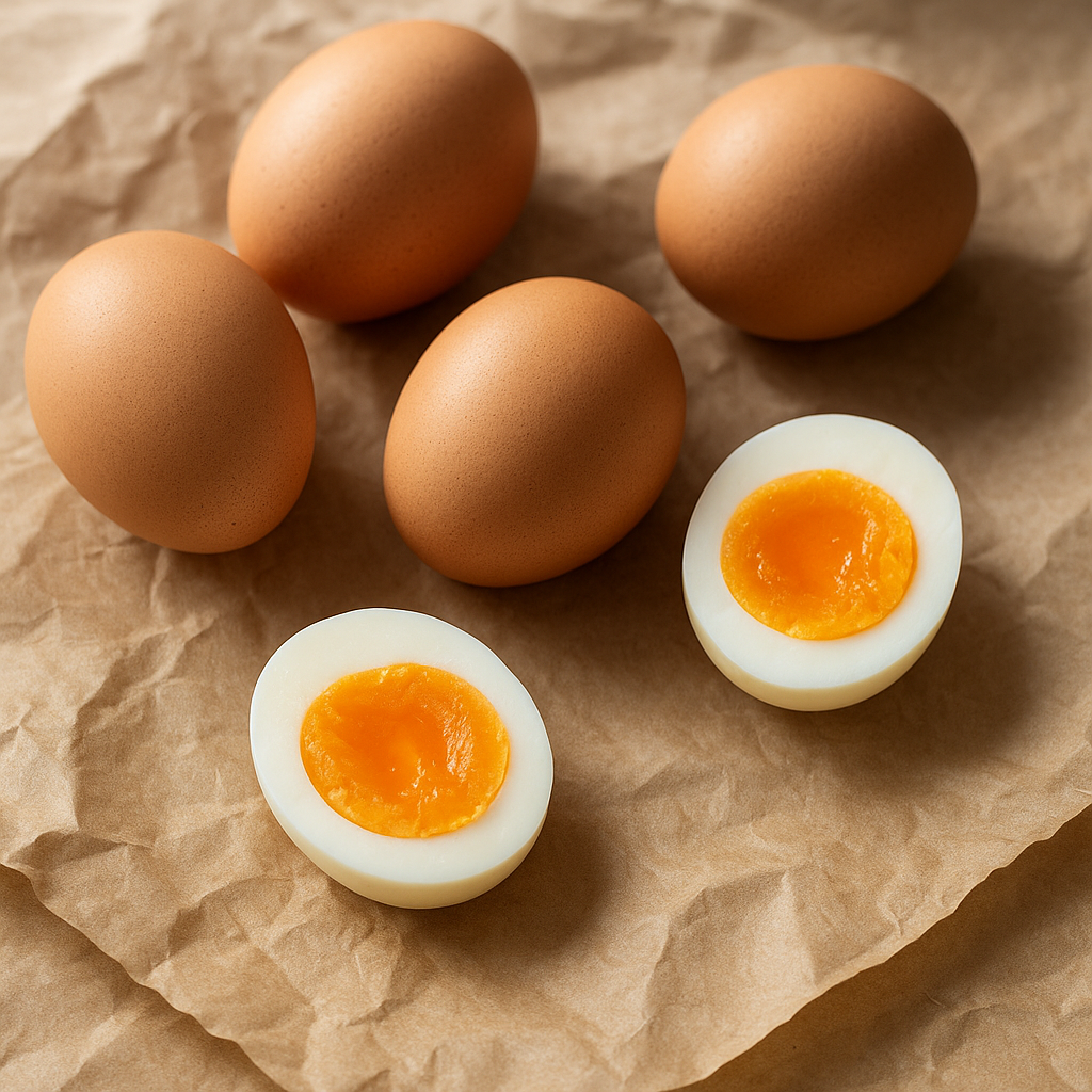 A dozen large eggs in a carton.