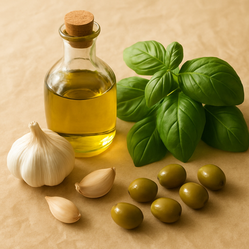 Basil and garlic infused olive oil