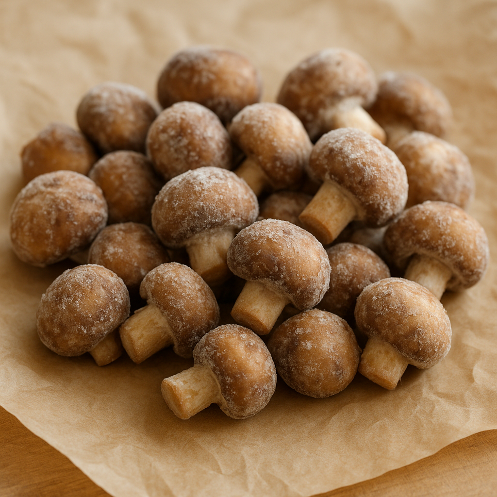 Blanched and frozen crimini mushrooms