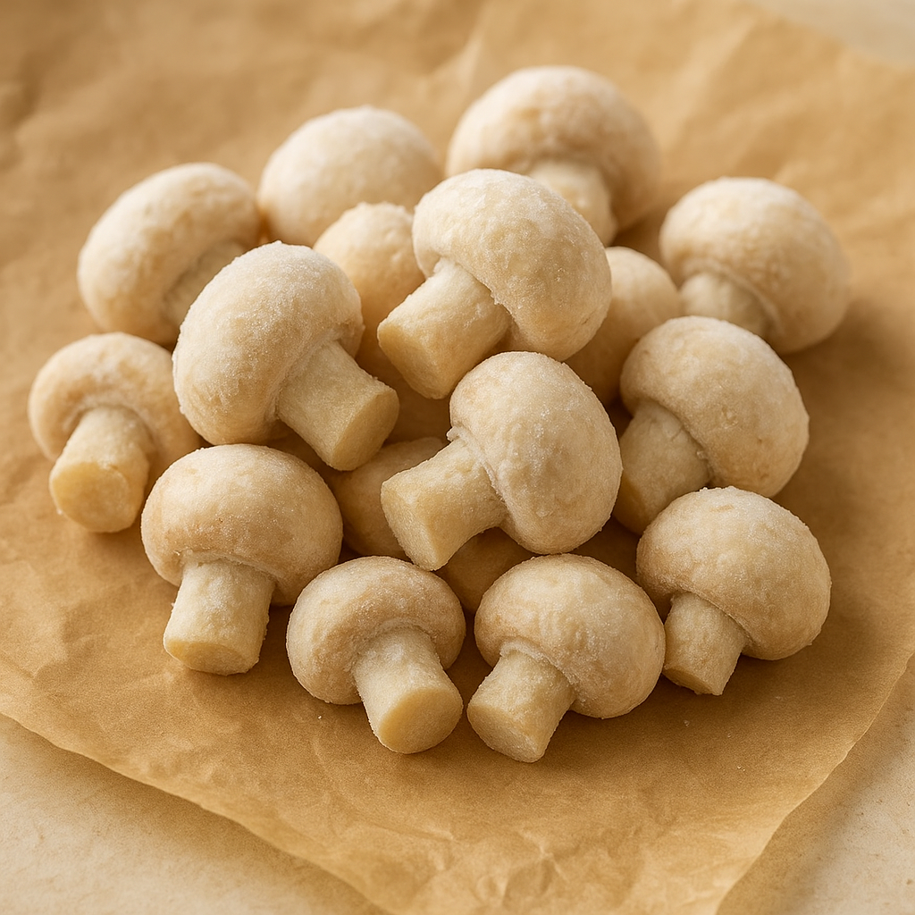 Frozen blanched white mushrooms