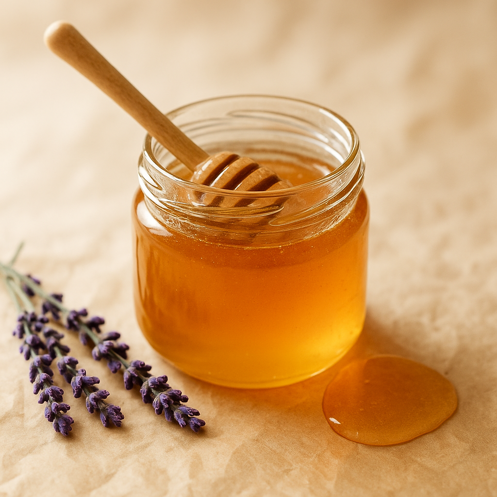 Lavender honey in a jar