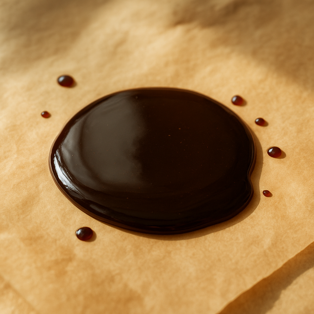 Dark molasses in a glass jar
