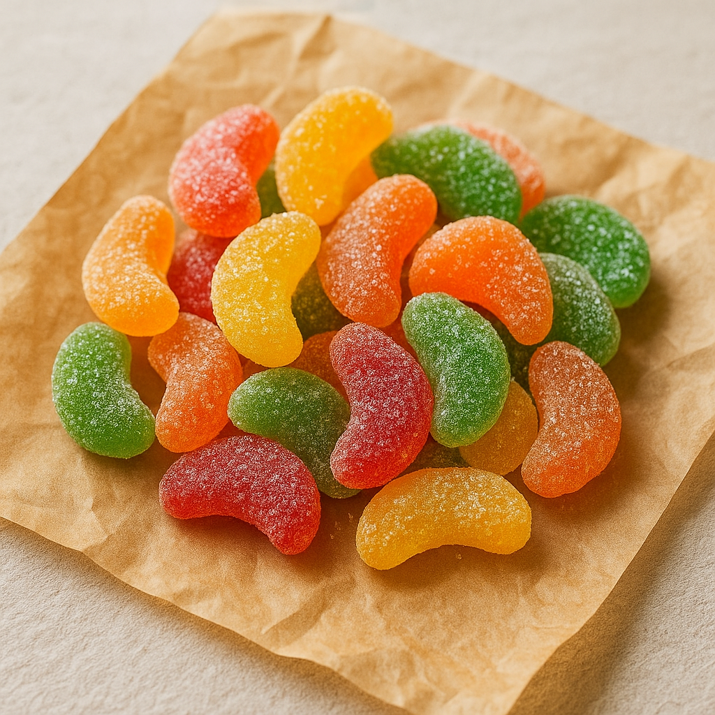 Chewy sour fruit drops