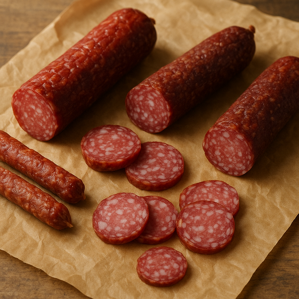 Thinly sliced cured pork salami