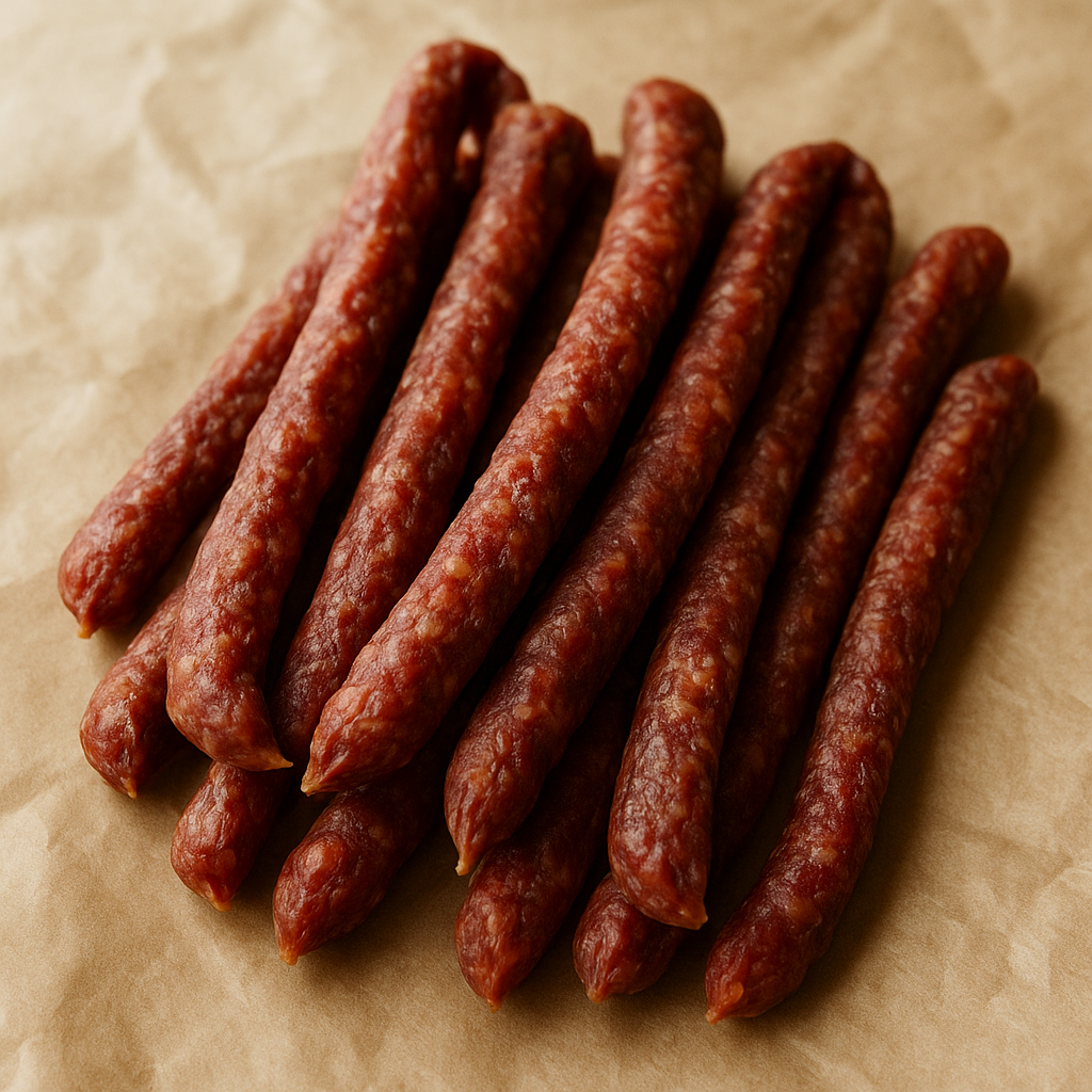Thinly sliced dry cured sausage