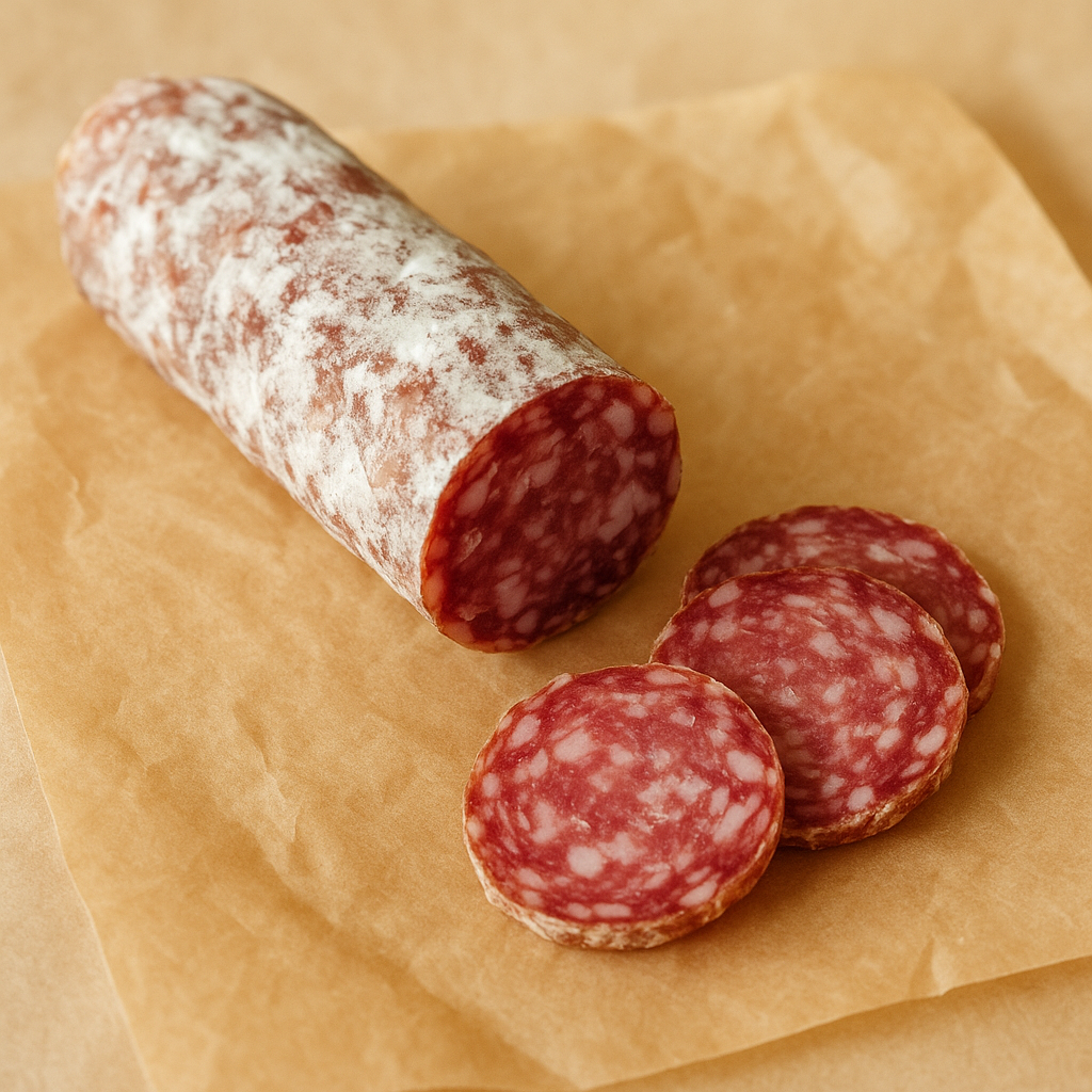 Thinly sliced dry-cured sausage