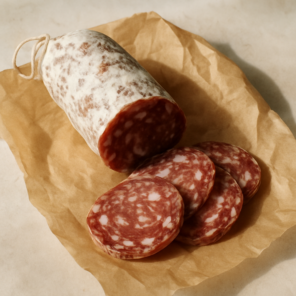 Sliced dry-cured pork sausage