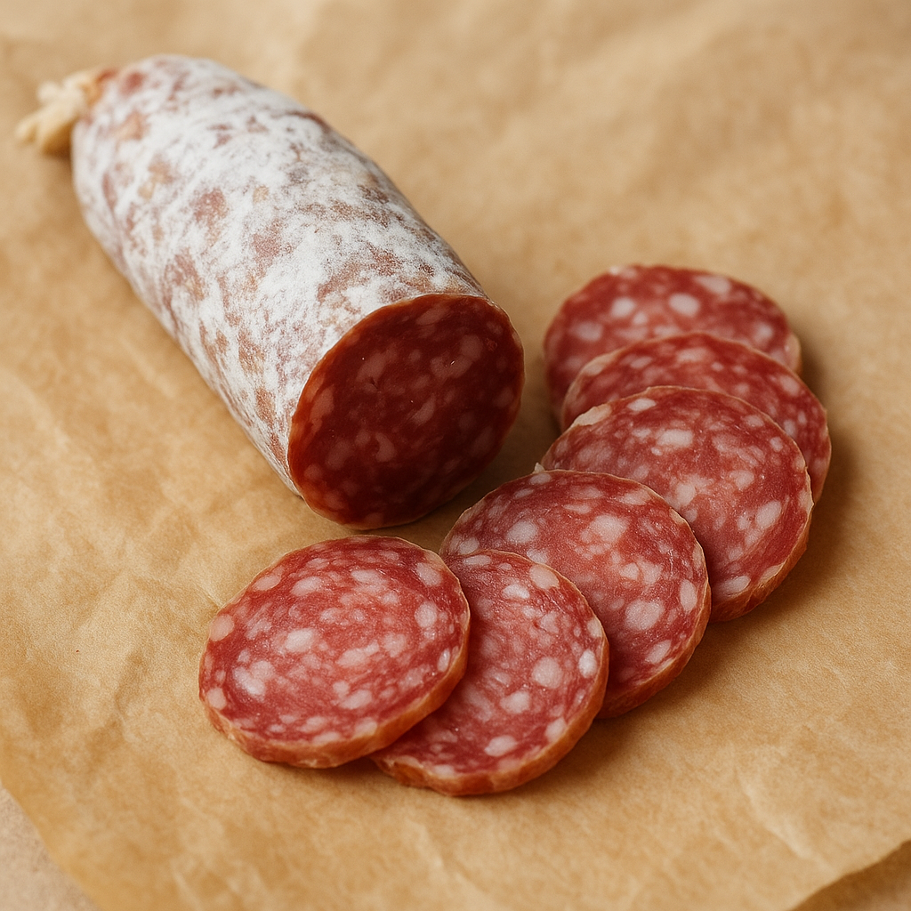 Sliced dry-cured pork sausage