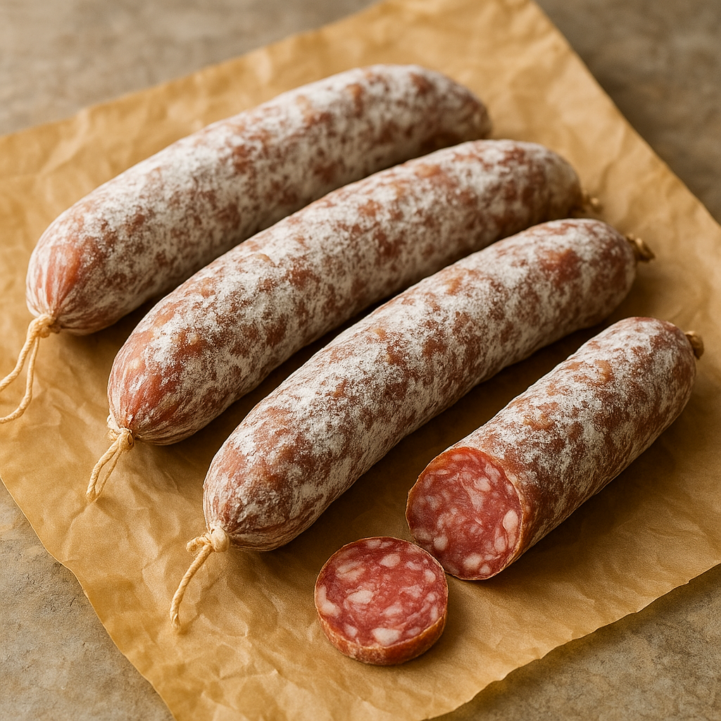 Sliced dry-cured pork sausage