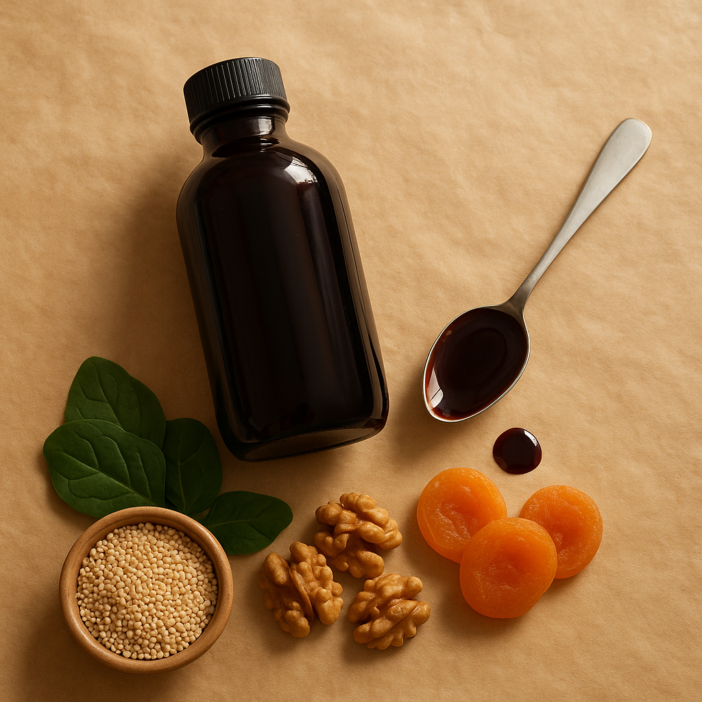 Liquid iron supplement in a glass bottle